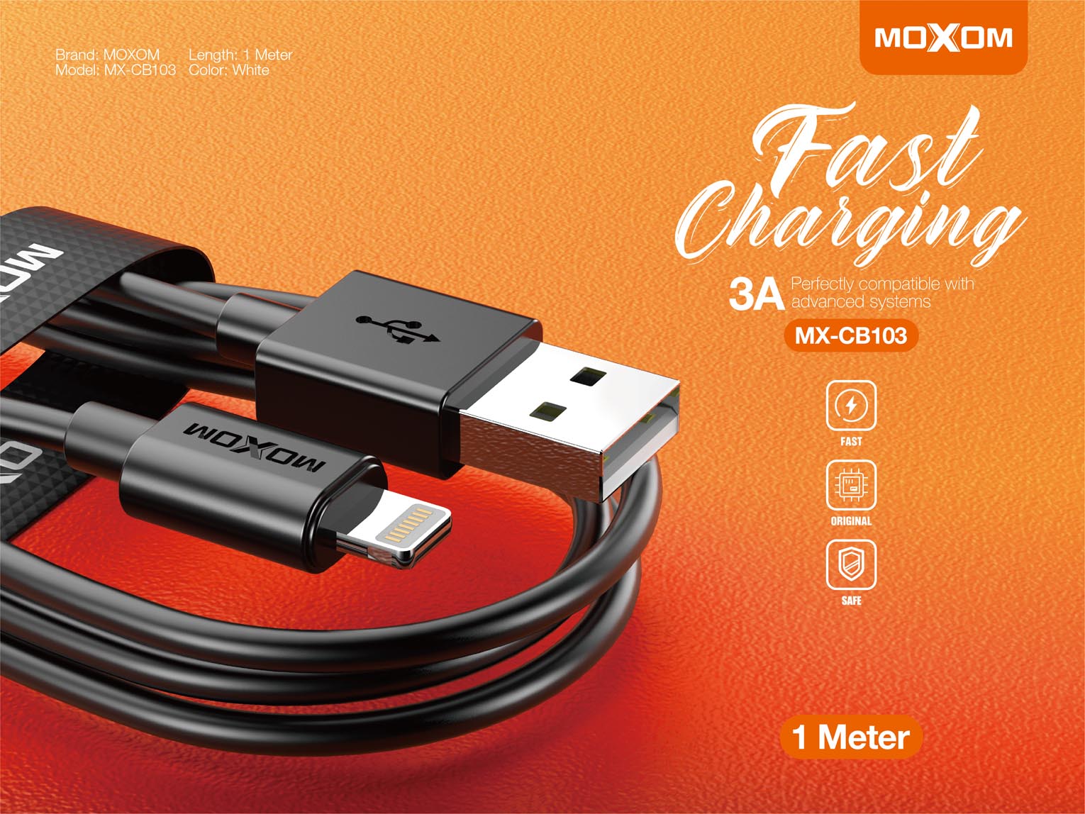 Moxom MX-CB103 Fast Charging 1M Cable 3A Lightning Moxom MX-CB103 Fast Charging 1M Cable 3A Lightning